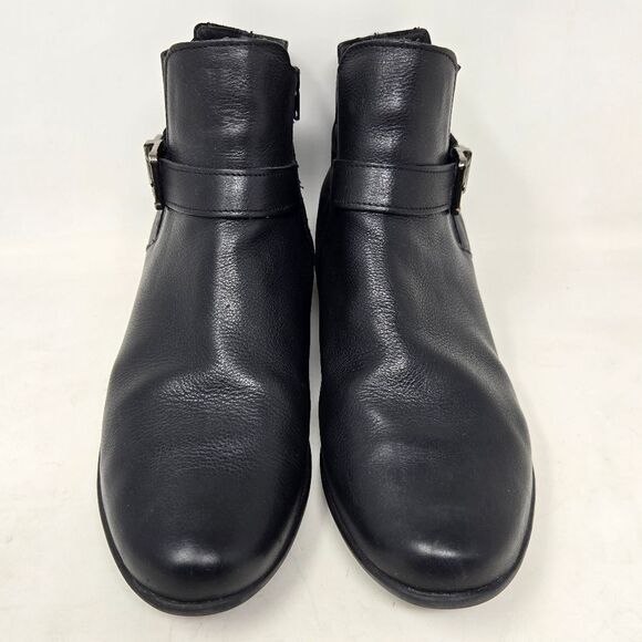 MEMPHISTO Stefania Low Wedge Bootie Black Leather Buckle Size 10 Comfort Boot - Picture 3 of 9
